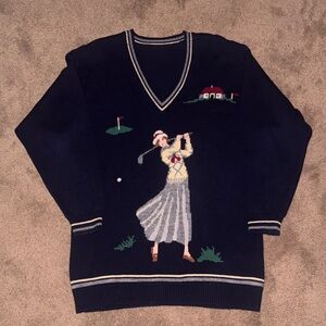 Rare Vintage Susan Bristol Women's Navy Sweater with Golf Design 1993
